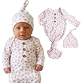 Caden Lane Newborn Knotted Gown with Hat, Soft Bamboo Viscose Baby Sack, Unisex Infant Breathable Night gown