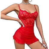 Famstar Lingerie for Women Babydoll Chemise Sexy Lingerie Sets Nightgown Lace Dress Sleepwear Teddy Outfits for Women