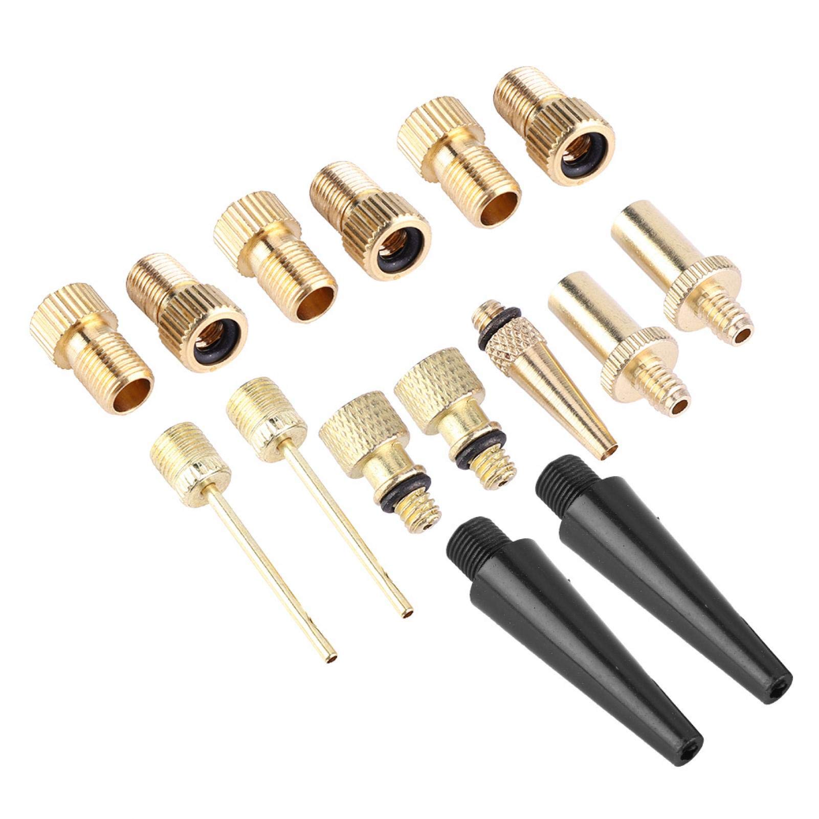 Alomejor 15pcs Bike Valve Adapter Kit Bicycle Pump Adapter Valve Pure Copper Adapter Set for SV AV DV Valve for Bike Tire Inflator Air Pump Compressor
