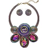 JHWZAIY Chunky African Statement Necklace For Women Tribal Fashion Costume Jewelry Earring Sets Unique Colorful Big Rhinestone Crystal Pendent Collar Choker Bib Handmade