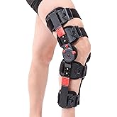 Hinged ROM Knee Brace with Shoulder Strap Post Op Knee Immobilizer Adjustable Knee Support with Side Stabilizers Medical Knee Orthopedic Support for Men and Women, Left or Right Leg (Red)