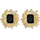 Canboer Vintage Chunky Gold Cubic Zirconia Statement Button Earrings Studs,Hypoallergenic Dainty Large 14k Gold Plated CZ Stud Earrings for Women