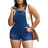 AprPith Women’s Denim Bib Overalls Shorts Stretch Cuffed Adjustable Straps Rompers Slim Fit Jean Shortalls