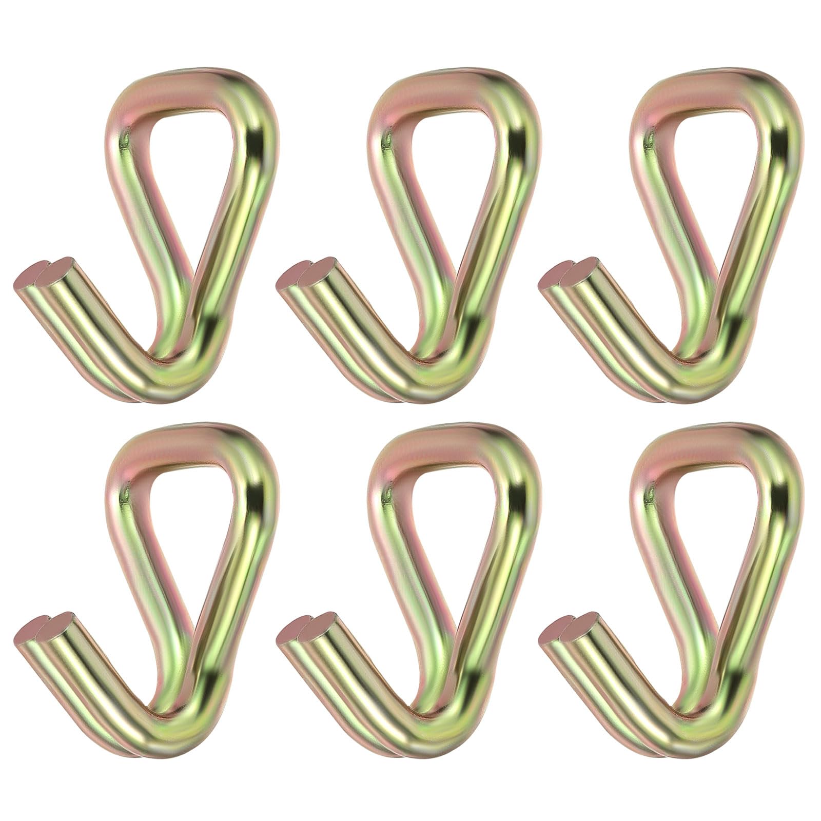 PATIKIL 6 Pack Ratchet Double J Hook Load 5511 LBS for 6mm Tie Down Strap Webbing on Car Truck Trailers Towing Strap, Gold