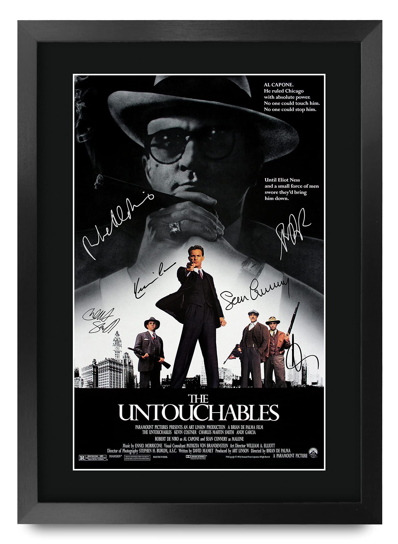 HWC Trading The Untouchables The Cast Robert De Niro Sean Connery Gifts Printed Poster Signed Autograph Picture for Movie Memorabilia Fans - A3 Framed