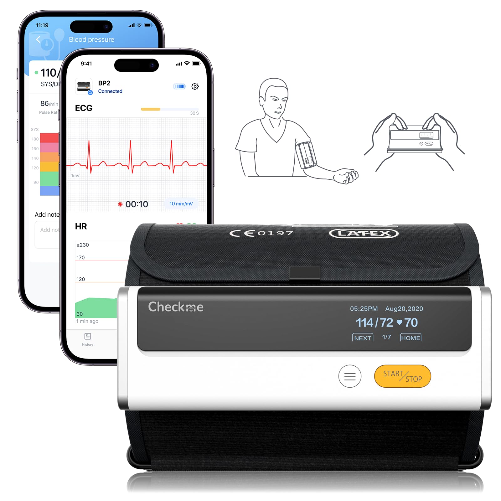 CheckMe Armfit Plus Wireless Blood Pressure Monitor with ECG, Bluetooth Upper Arm BP Monitor, Blood Pressure Machine iOS/Android Compatible, Multi-User Memory & Trend Tracking