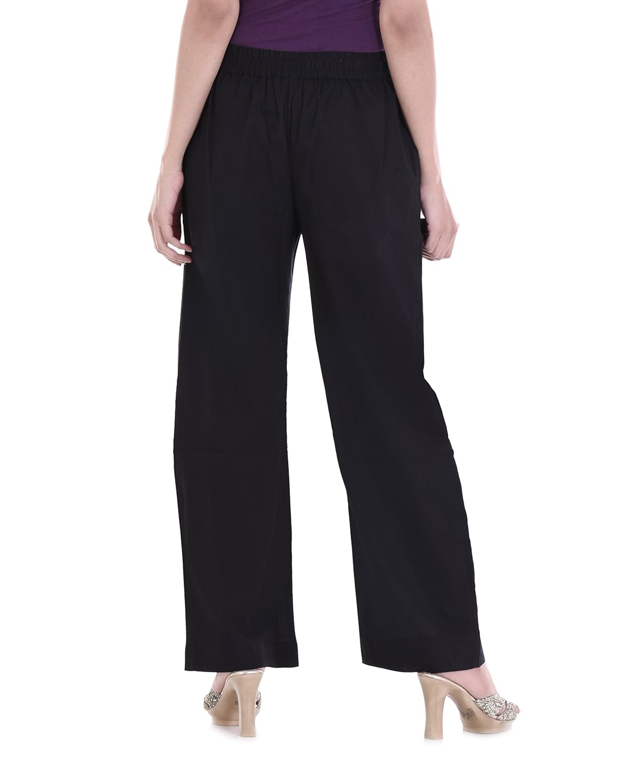 palakh women's cotton solid palazzo trouser (black)