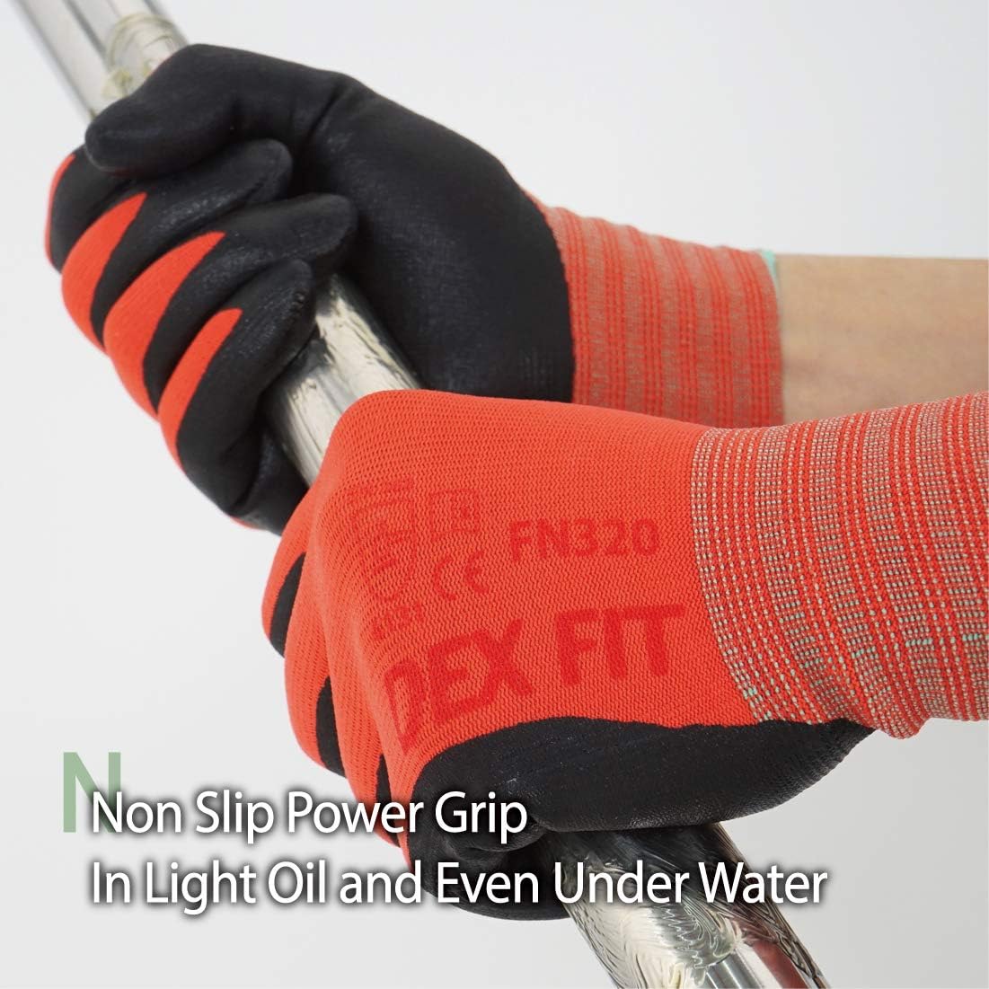 DEX FIT Nitrile Work Gloves FN320, 3D Comfort Stretch Fit, Power Grip, Durable Foam Coated, Thin & Lightweight Premium Nylon - Image 4