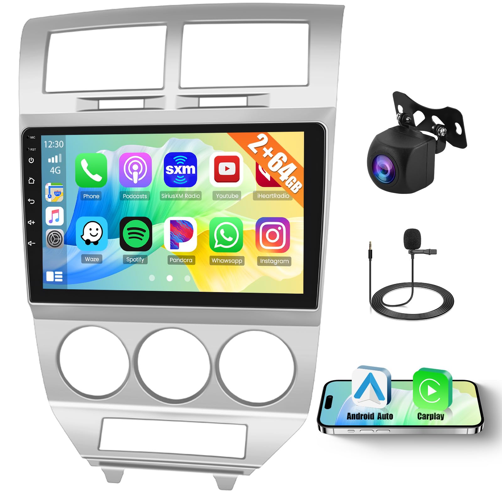 Photo 1 of Inefala [2+64G] Car Stereo for Dodge Caliber 2006 2007 2008 2009 2010 2011 2012 with Wireless Carplay Android Auto, 10 Inch HD Touchscreen with GPS WiFi Bluetooth FM/RDS Radio EQ SWC 26UI