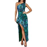 Prinbara Womens One Shoulder Floral Bodycon Maxi Dress 2026 Summer High Split Cocktail Party Wedding Guest Long Prom Dresses