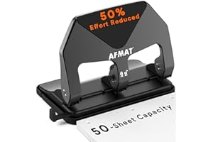 AFMAT Heavy Duty 3 Hole Punch, 50-Sheet Capacity, 50% Reduced Effort Three Hole Puncher for Binder, 10K+ Uses, Large Chip Tray, Adjustable Paper Guide, Office Metal Paper Puncher 3 Ring HP20(Black)