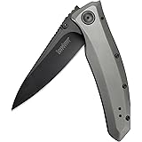 Kershaw Grid Pocket Knife (2200); 3.7" Black-Oxide Coated 8Cr13MoV Stainless Steel Blade with Titanium Carbo-Nitride Coated Steel Handle, SpeedSafe Assisted Opening and Reversible Pocketclip, 4.8 OZ.
