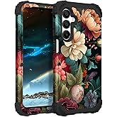 PIXIU Unique Flower Pattern Compatible with Samsung Galaxy A16 5G case, Heavy Duty Dual Layer Shockproof Full-Body Protective Sturdy Hybrid Cute Rugged Case for Women,Girls,Kids-Black Floral