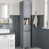 VASAGLE Tall Bathroom Cabinet Mystic Grey 30x30x170 cm with Drawer