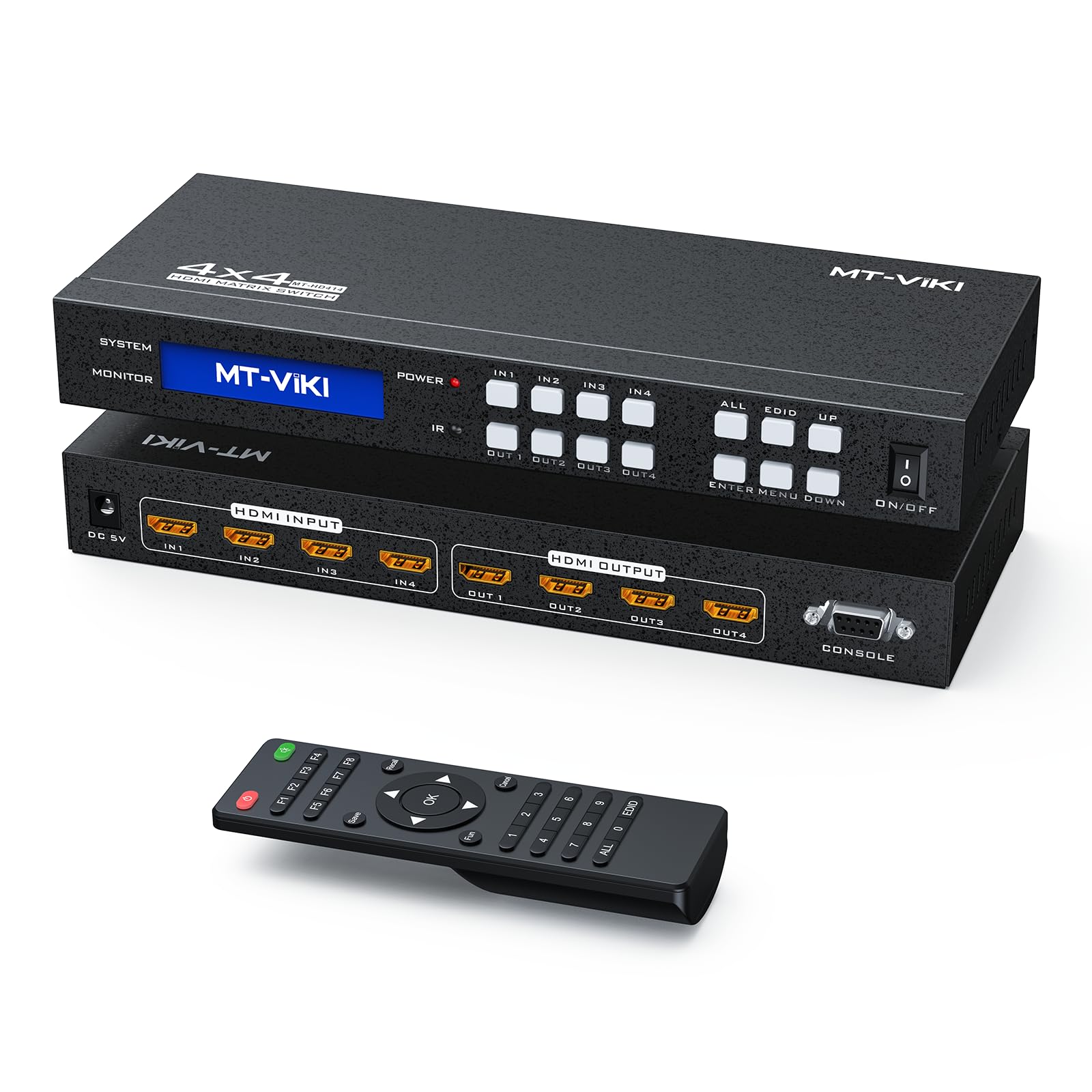 MT-VIKI 4K HDMI Matrix Switch 4x4, 4K@30Hz HDMI Matrix Switcher Splitter 4 in 4 Out with Backlit Button, Power off Memory Function, Support HDCP EDID Management RS232 Control