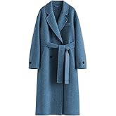 Peaceglad Womens Pea Coats Fall Long Trench Coat Double Breasted Button Down Lapel Belted Peacoat
