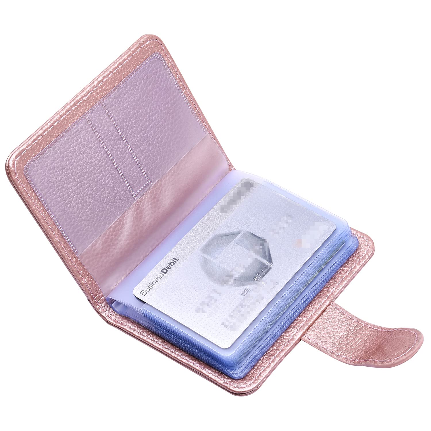 wisdompro Credit Card Holder for Women/Men, PU Leather RFID Blocking Debit Card Wallet ID Bank Card Case with Magnetic Shut (Build in 20 Card Slot)-Rose Gold
