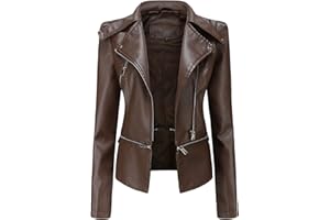 Women’s Faux Leather Jacket Cropped Biker Coat Turn Down Collar Zip Up Lightweight Short Motorcycle Jacket