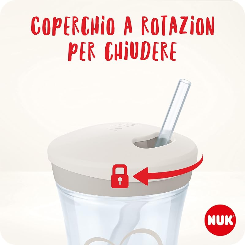 Action Cup bicchiere con cannuccia per bambini | 12+ mesi | Coperchio con chiusura ad avvitamento e cannuccia morbida | A prova di perdite | Senza BPA | 230ml | leopardo verde