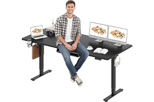 SANODESK Electric Standing Desk 79 x 32 Inches Height Adjustable Stand Up w/6-Button Ergonomic Computer Desk with Splice Board for Home Office, Black Frame + Black Tabletop