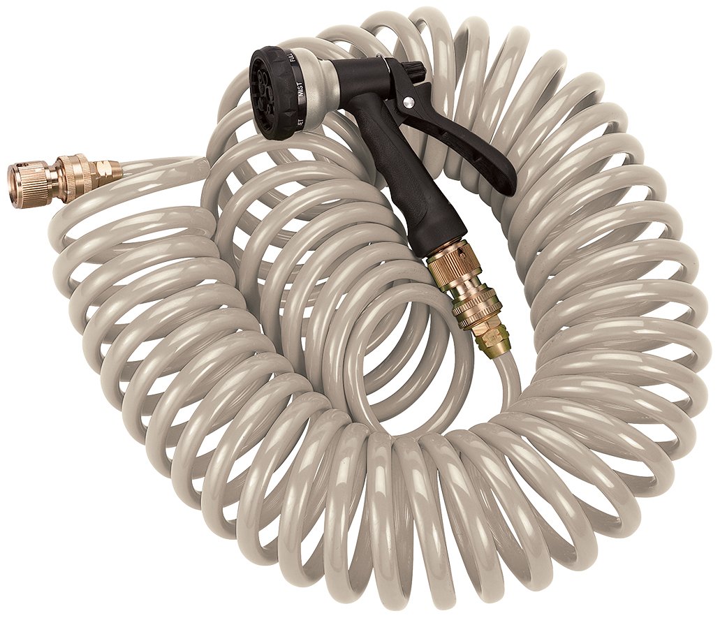 Spring Hose 50 Ft 3/8Inch Coil Garden Lawn Hose with Spray Nozzle