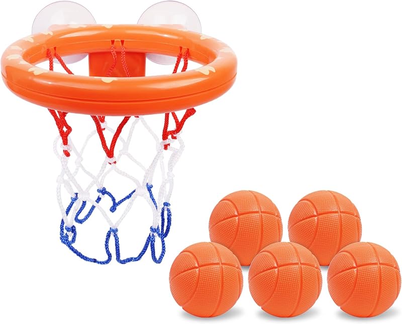 Vicloon Baby Bath Toys Bath Basketball Hoop Set with 5 Balls Suction Cup