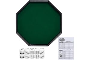 JIESITE Octagon Dice Rolling Tray Set PU Leathe Velvet for Rolling Dice Storage Tray with Dice and Rule Cards Multicolor for Table Games Like RPG and DND (Green)