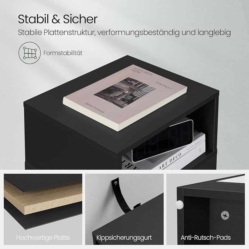 Nachttisch schmal Dunkelgrau mit Schublade B25 cm