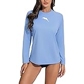 Halcurt Women's Long Sleeve Rash Guard Swim Shirt with Built in Bra Lightweight UPF50+ Quick Dry Swimsuit Top