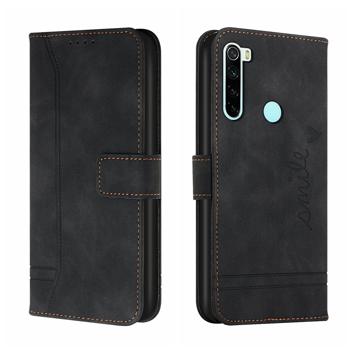 QIWEIQING Case for Xiaomi Redmi Note 8, Premium PU Leather Cover TPU Bumper with Card Holder Kickstand Hidden Magnetic Adsorption Flip Wallet Case Cover for Xiaomi Redmi Note 8.Black HX