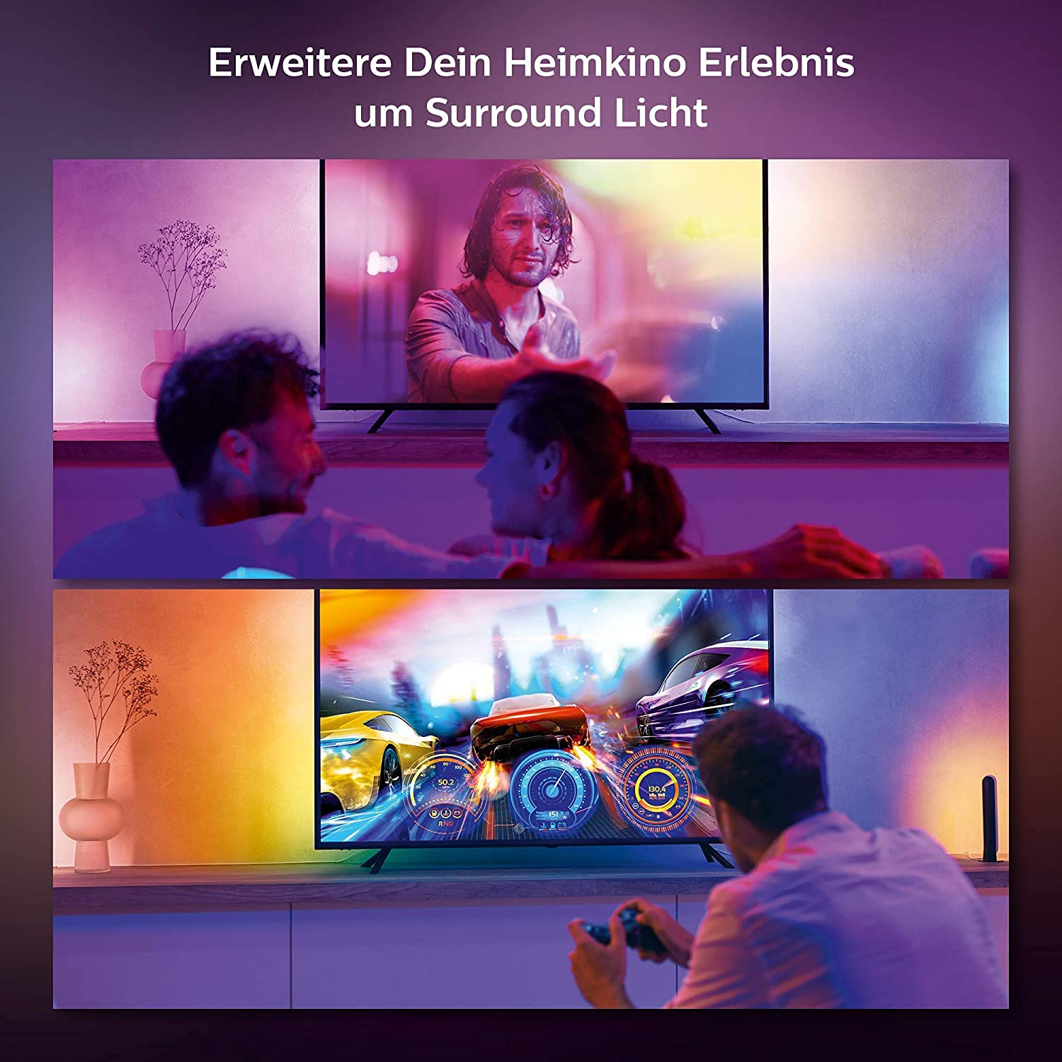 Philips Hue White & Color Ambiance Gradient Lightstrip (55 Zoll), dimmbarer LED Streifen für den Fernseher mit 16 Mio. Farben und Farbverläufen, smarte Heimkino TV Hintergrundbeleuchtung, schwarz 4
