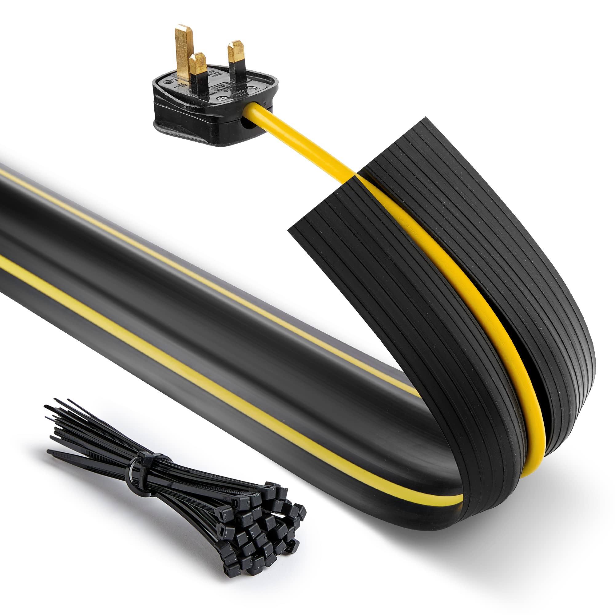 Deeba UK Floor Cable Cover Protector | Heavy Duty Wire Cover & Non-Slip Base, Protect Cables & Prevent Trip Hazards | Yellow, 4M