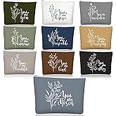 Coume 10 Pcs Valentines Canvas Makeup Bags Bulk, Inspirational Quotes Cosmetic Zipper Encouragement Travel Pouch Toiletry Bag Women Teacher Friend Birthday Gift(Natural Color,Aesthetic)