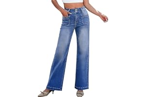 Sidefeel Women's Wide Leg Jeans High Waisted Tummy Control Stretchy Pockets Front Zimbaplatinum Jeans