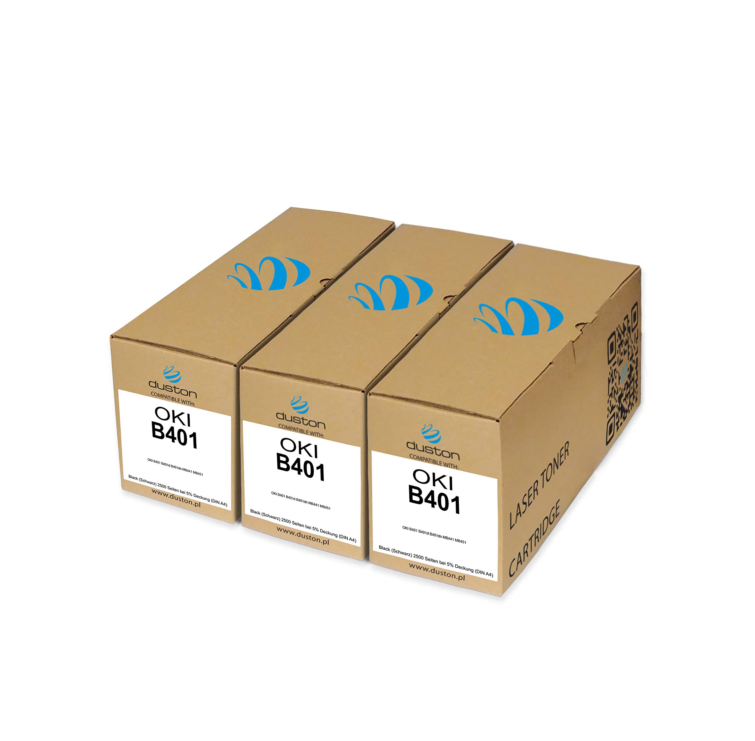 duston 3x B401, 44992402 Regenerated black toner cartridge compatible with Oki B401 MB441 MB451