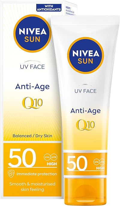 NIVEA SUN UV Face Anti-Age SPF 50 Cream 50ml Q10 Protects UVA UVB Wrinkles