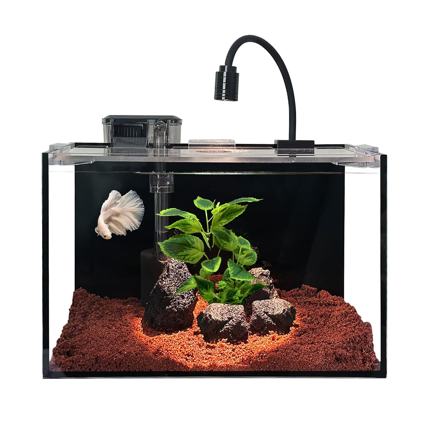 Photo 1 of 3 Gallon Nano Fish Tank with Filter, Led Light, Gravel, Stone, Aquascape Starter Aquarium Set, Betta Fish Tank (30x18x20cm,11L)