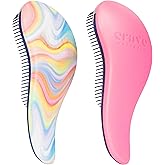Crave Naturals Glide Thru Detangler Brush Pack of 2 - Curly Hair Brush for Women and Kids - Wet and Dry Comb for Adults - Soft Flexible Bristles for Gentle Use - Pink and Soft Hazy Swirl