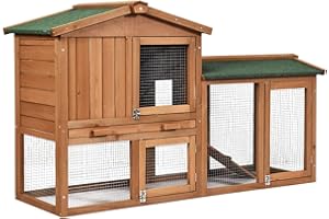 Tangkula Rabbit Hutch Indoor and Outdoor, 58-Inch Bunny Cage with Removable Tray & Ramp, Wood Chicken Coop with Waterproof Roof for Rabbits, Chicken and Guinea Pigs