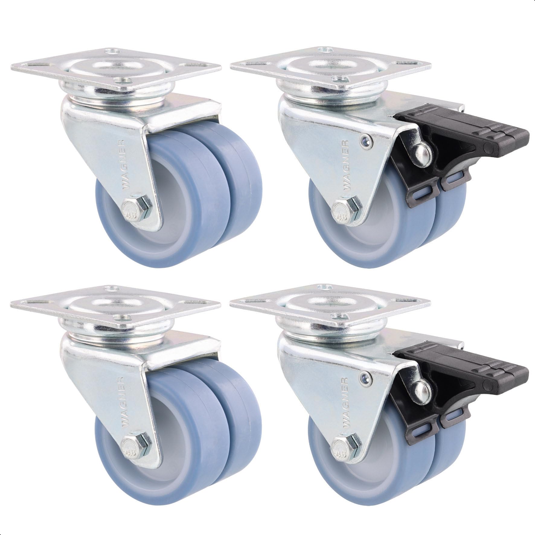 WAGNER beach chair castors - 4pcs. Set/double castors/furniture castors - ULTRASOFT - ultra soft-running surface, diameter Ø 50mm, 2 brakes, load capacity 300 kg/set - 02155200