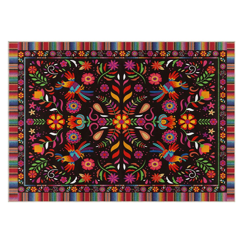 Photo 1 of Artoid Mode Bird Dia De Los Muertos Mexican Fiesta Area Rug, Cinco De Mayo Home Decor Low-Profile Washable Large Rug for Living Room Bedroom Farmhouse Dining Room Kids Playroom 5x7 Feet