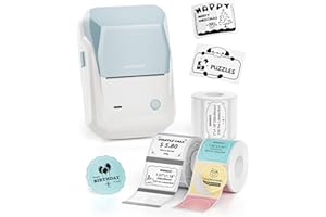 NIIMBOT B1 Label Maker Machine with Tape, Label Printer with 3 Rolls Stickers, 50x30mm White/40x30mm-Transparent/34x34 Colorful Round for Office Supplies, Home, Business
