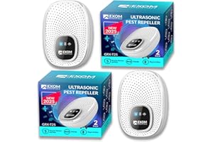 EXOM ESSENTIALS T-25, Ultrasonic Pest Repeller Wall Plug-in Most Effective Than Repellents - Get Rid of - Rodents, Squirrels, Mice, Rats, Bats, Roaches, Ants, Spiders, Bed Bugs, Мosquito, Insects, Fleas (2 Pack)