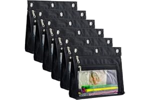 YoeeJob 6 Pack 1 Inch Expandable Zipper Pencil Pouches with Clear Window for 3 Ring Binder, Suitable for School & Office (6, Black)