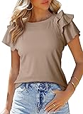 SHEWIN Womens Summer Tops 2025 Ruffle Short Sleeve