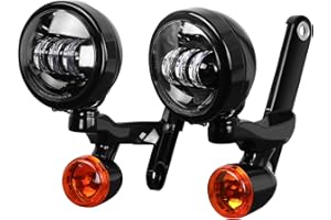 TOPRAMETAL LED Auxiliary 4.5" Spot Fog Light Bracket Fit for Harley Street Electra Glide Road King Spotlight Passing Light W/Housing Bucket Bullet Turn Signals Lamp (Gloss Black, 97-13 Touring)