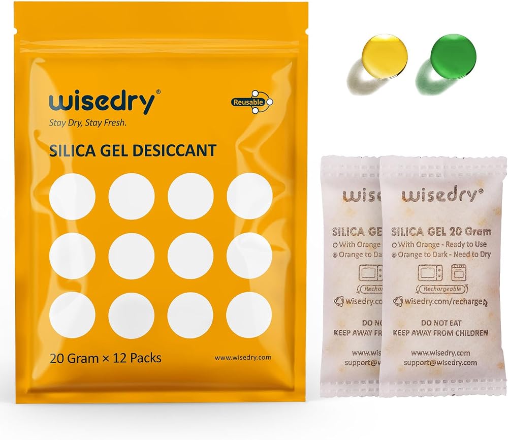Wisedry 20g Silica Gel Desiccant Packets 12 Packs Food Grade Orange Indicating