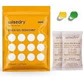 wisedry 20 Gram [12 Packs] Rechargeable Silica Gel Packets Microwave Fast Reactivate in 2MINS Moisture Absorber Desiccant Packs with Orange Indicating Beads Food Grade