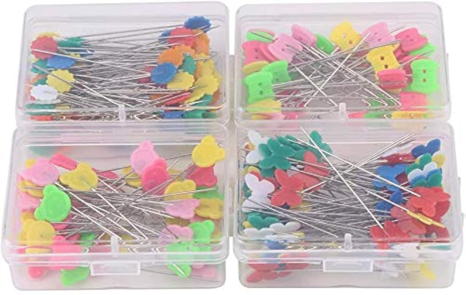 Ejoyous Flat Head Quilting Pins, 300 Straight Pins, 4 Boxes, 5cm/1.96inch, 0.6mm/0.02inch, Steel Plated Nickel, Variety Colors, Perfect for Sewing & Crafting