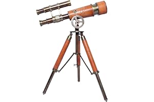 Navirock Antique Vintage Leather Covered Telescope for Kids Table Decor Marine Functional Brass Collectibles Gift - Educational Astrophysics